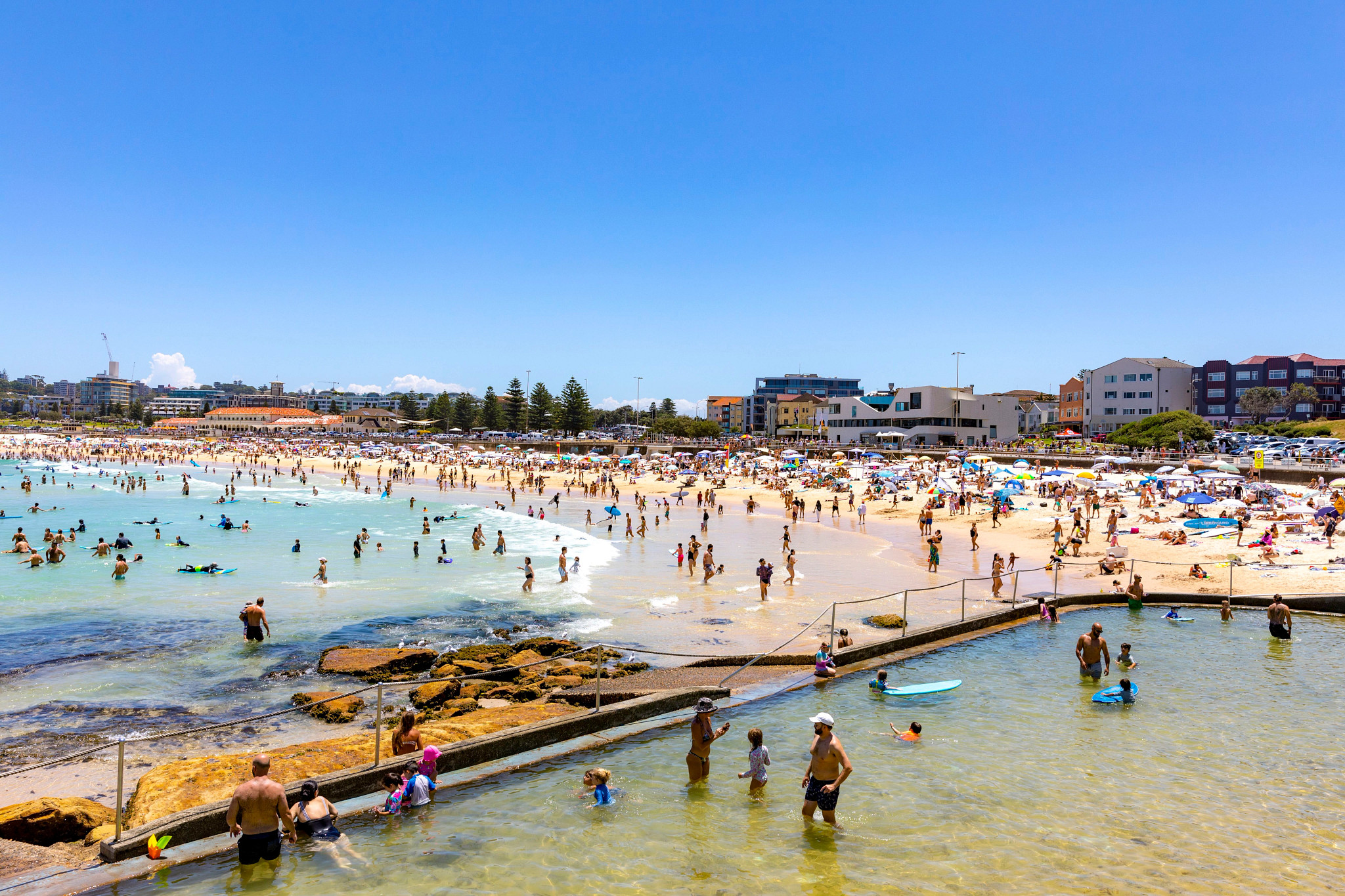 a crowded Bondi beach in Sydney