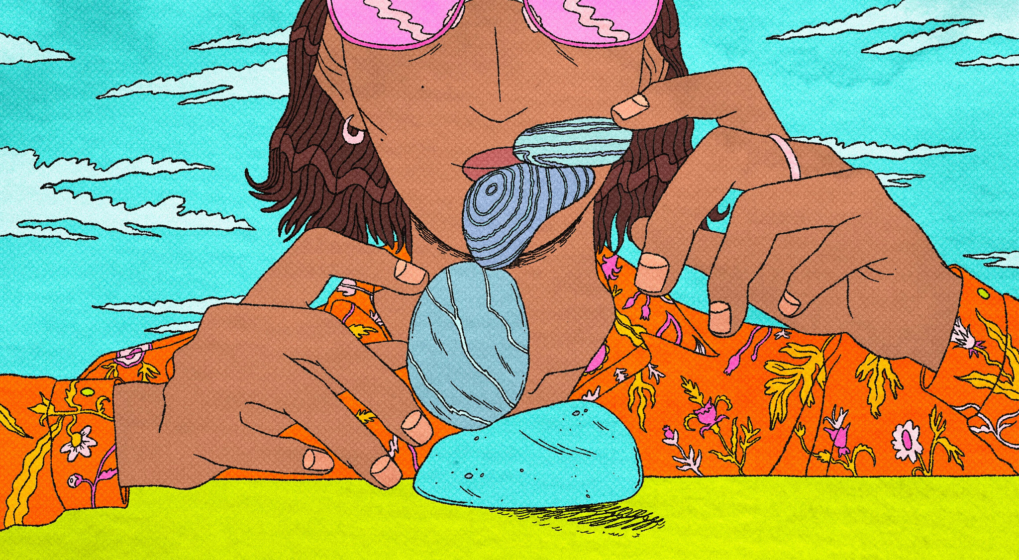 illustration of woman piling rocks on top of each other