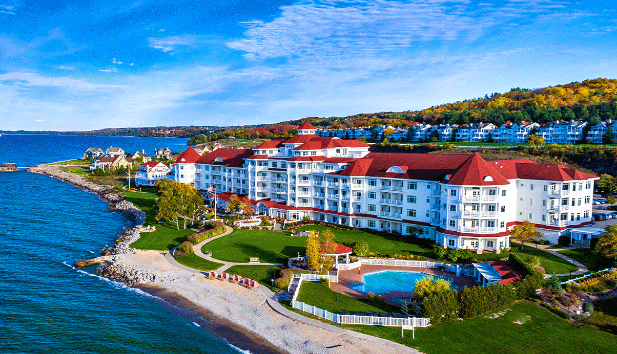 gif of 3 photos of exterior lake resorts