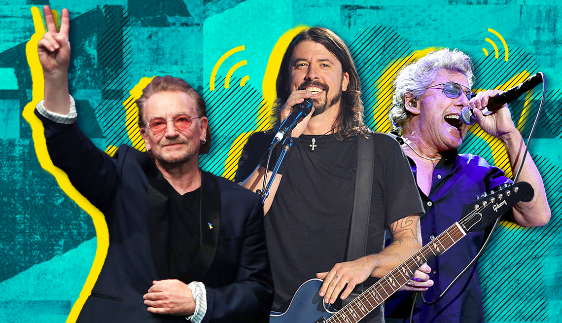collage de fotos de Bono, Dave Grohl y Roger Daltrey