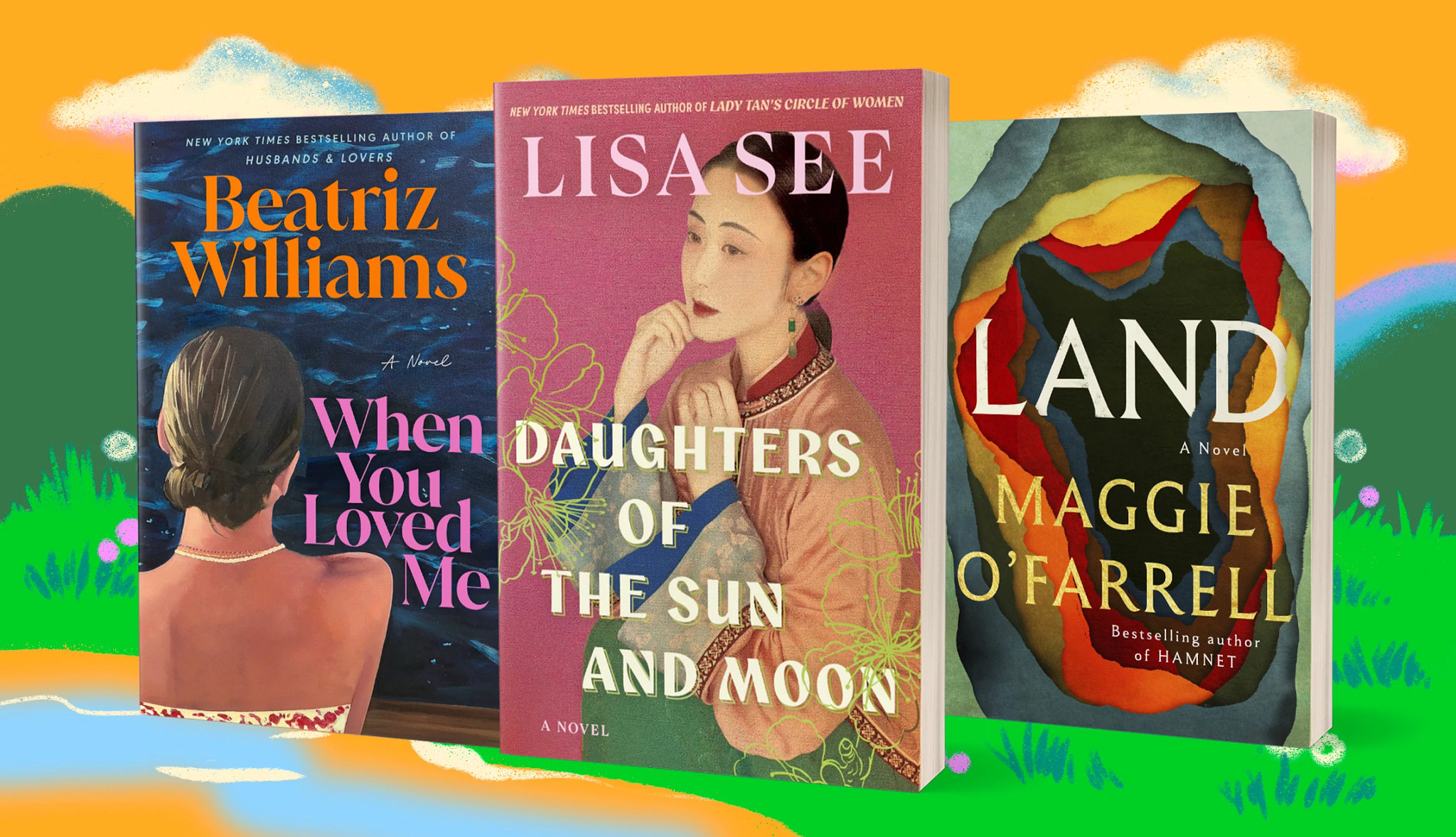 a collage with the covers of the books when you loved me, daughters of the sun and moon, and land