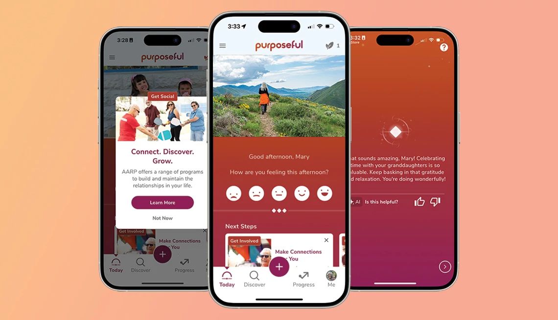 Unlock Your Purpose: Free App for AARP Members different images of apps on phones