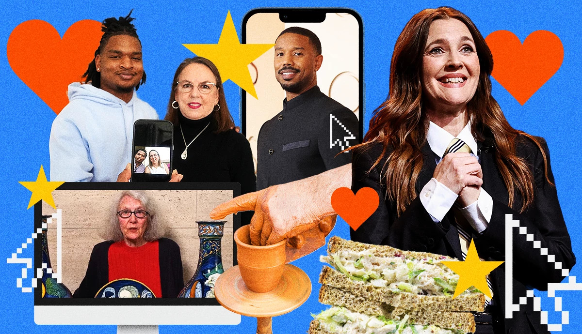 A photo and graphic collage combines images of Cecilia Moreno, Drew Barrymore, Jalal Hinton, Wanda Dench, a sandwich and Michael B. Jordan