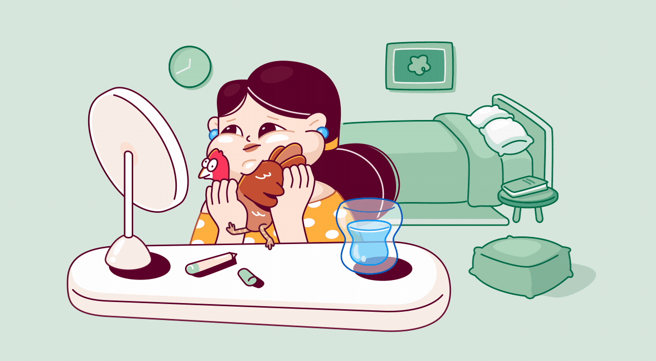 gif illustration of woman holding turkey under her neck, turkey neck