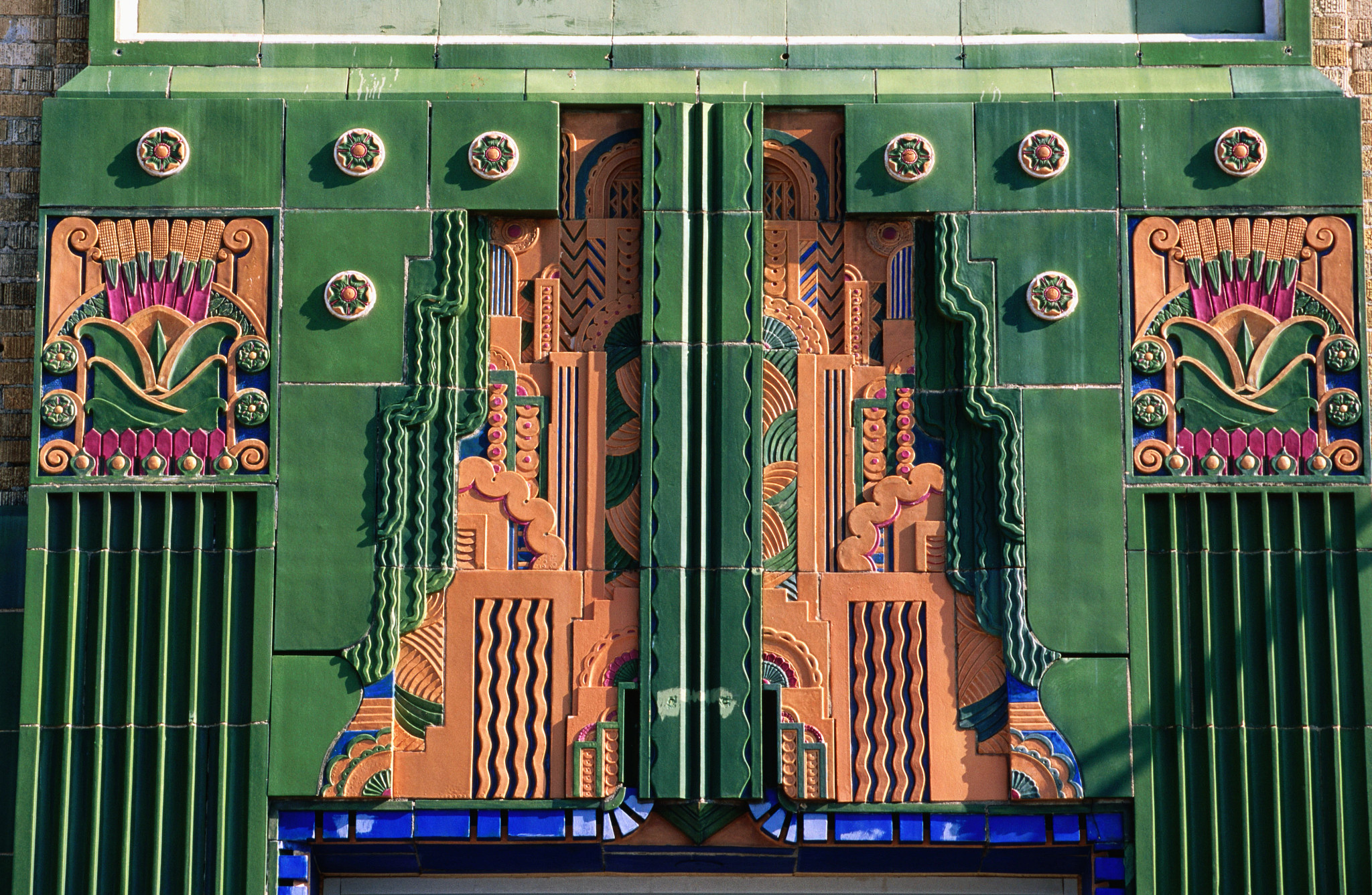 an elaborate architectural detail painted in bold colors