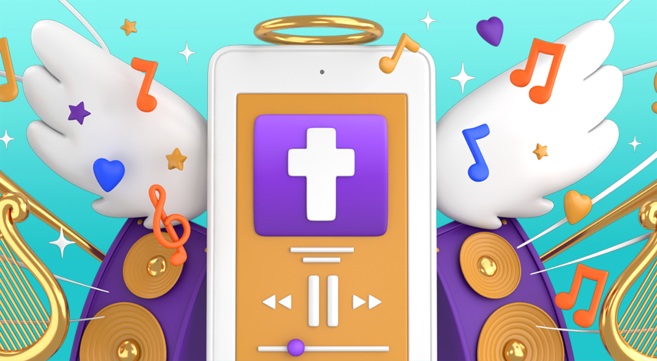 illustration of music playing device playing praise music