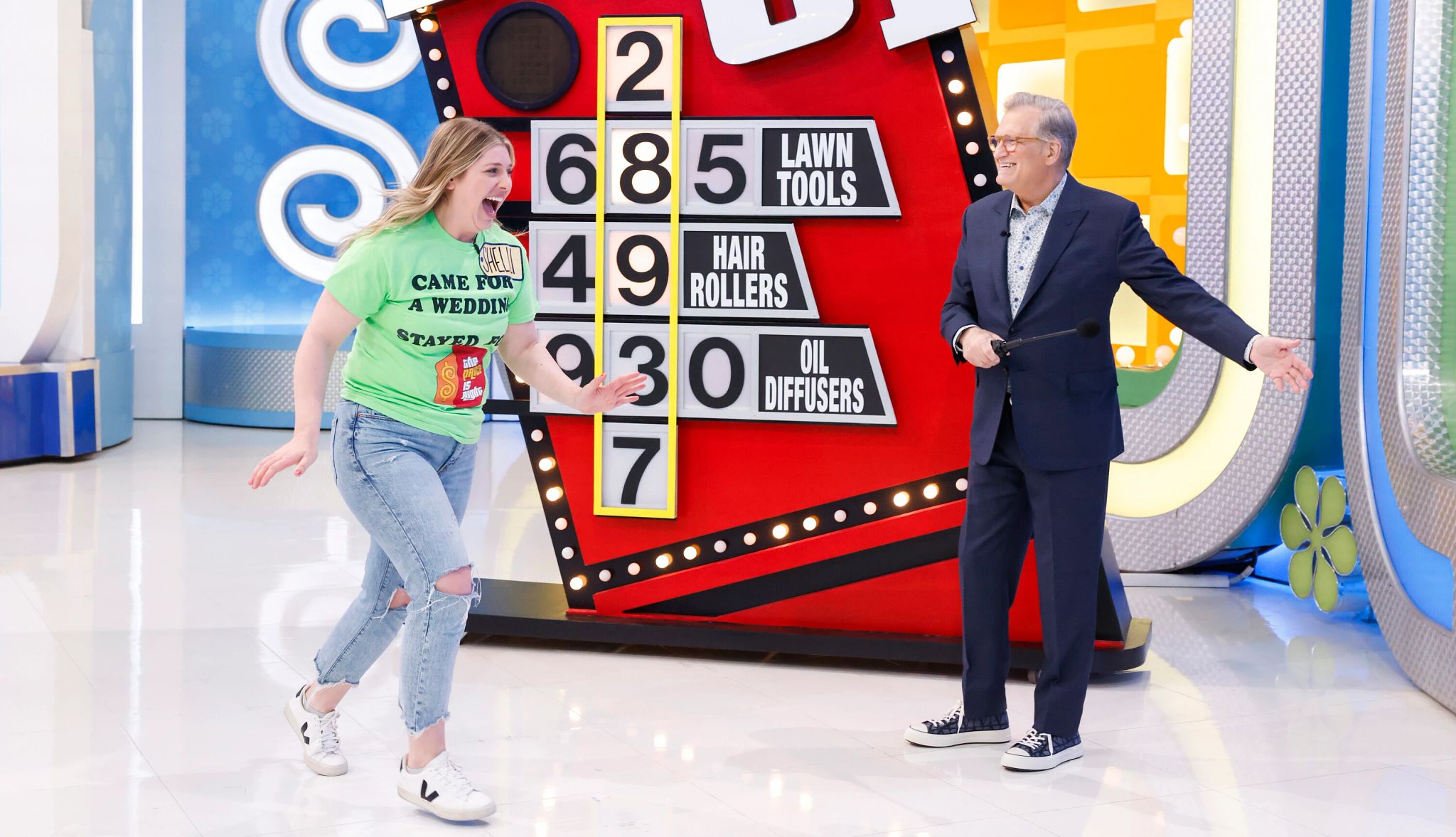 Drew Carey hosts 'The Price is Right' Contestant with Drew Carey on set of The Price is Right