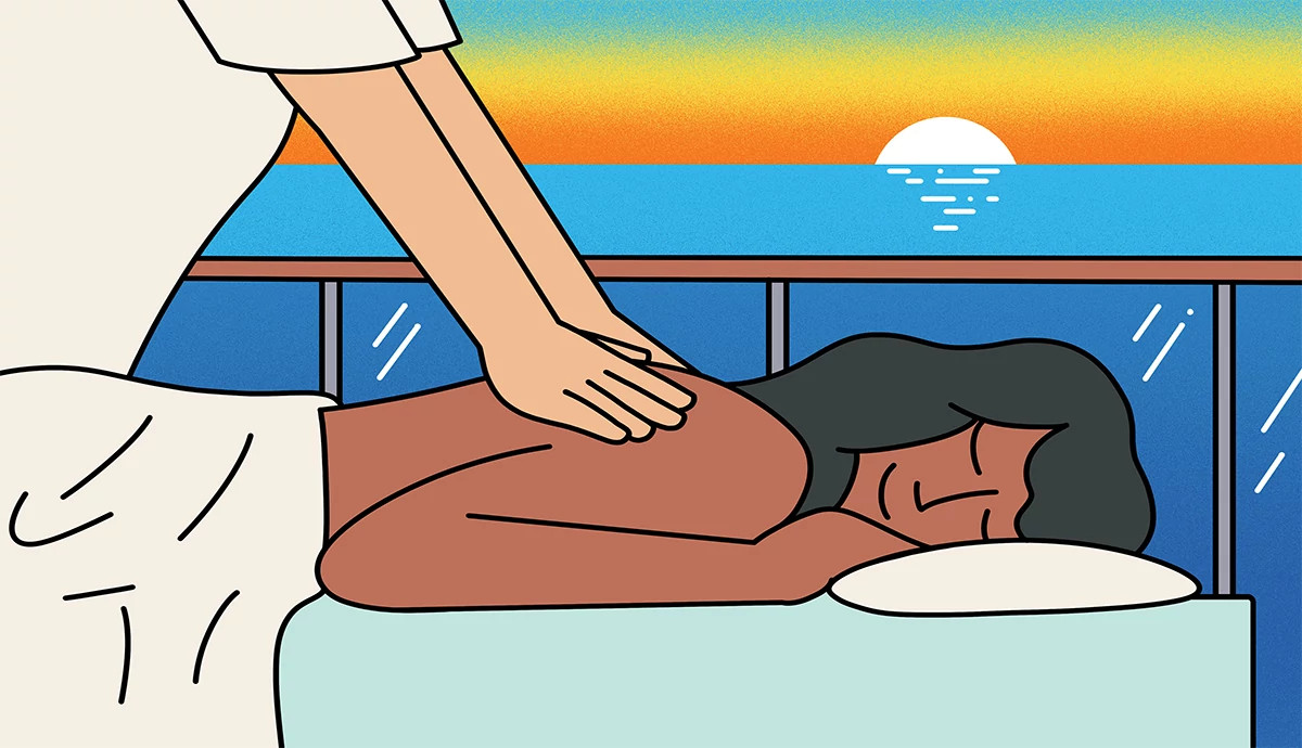an illustration of a person getting a massage on a cruise