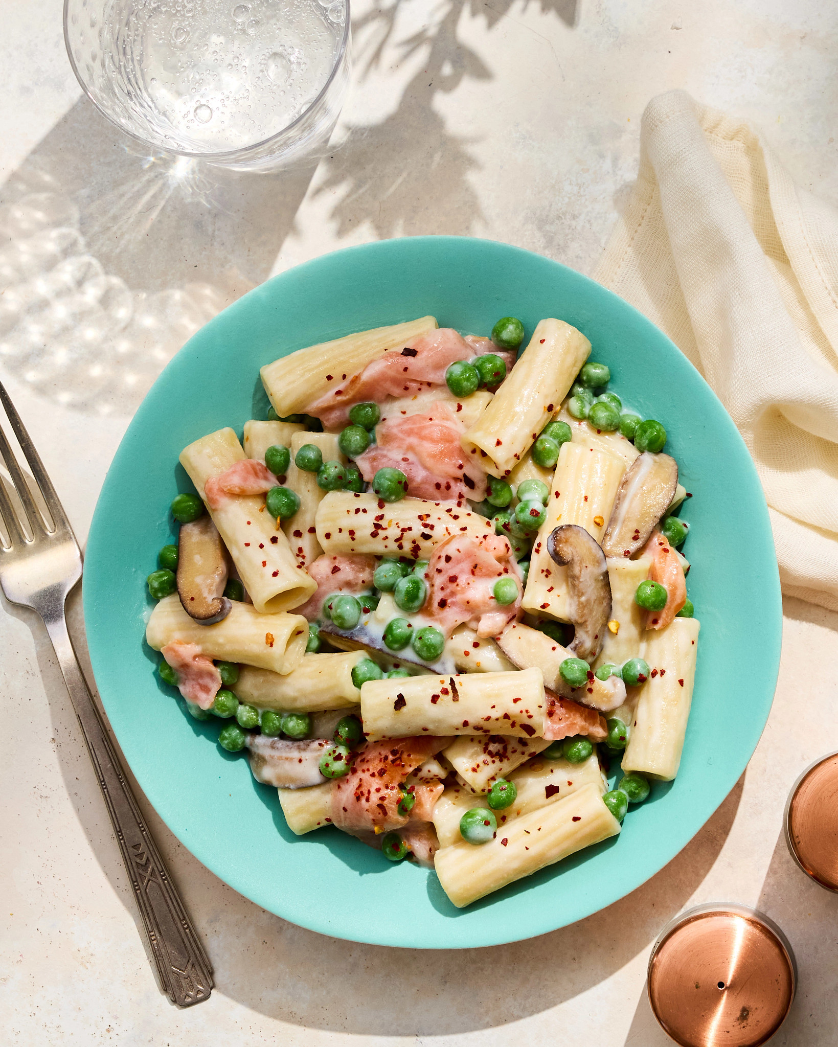 a photo shows Smoked Salmon Pasta