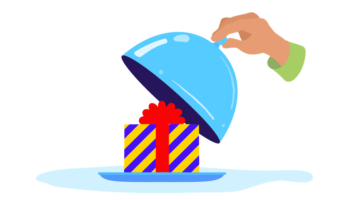 illustration of gift box on a tray