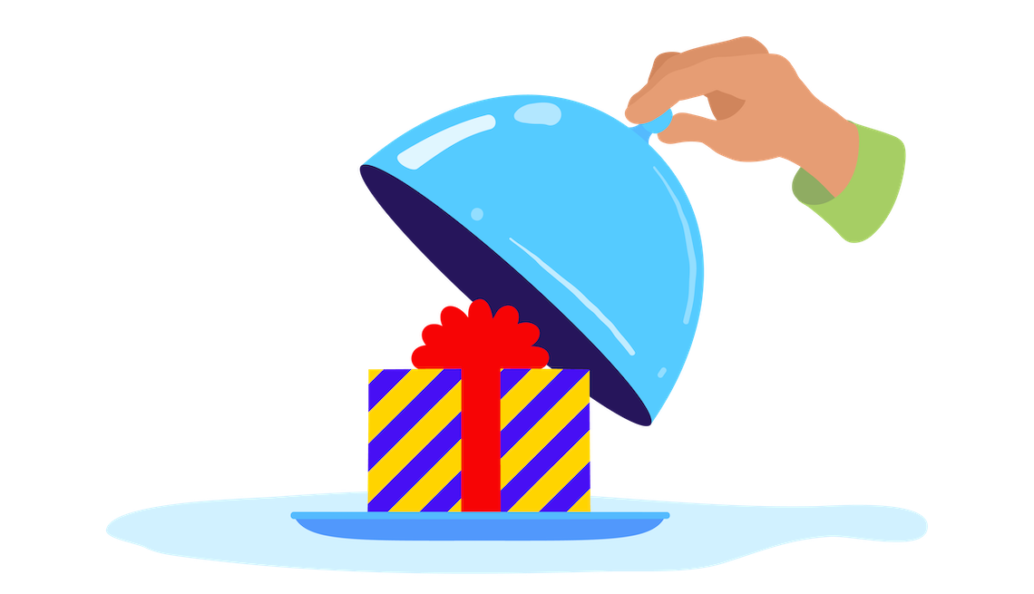 discounts on meals illustration of gift box on a tray