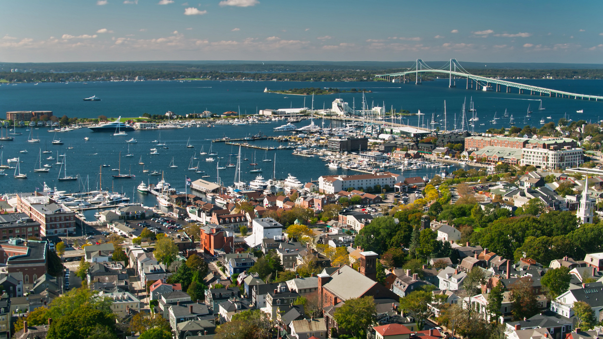 an aerial view of Newport, Rhode Island