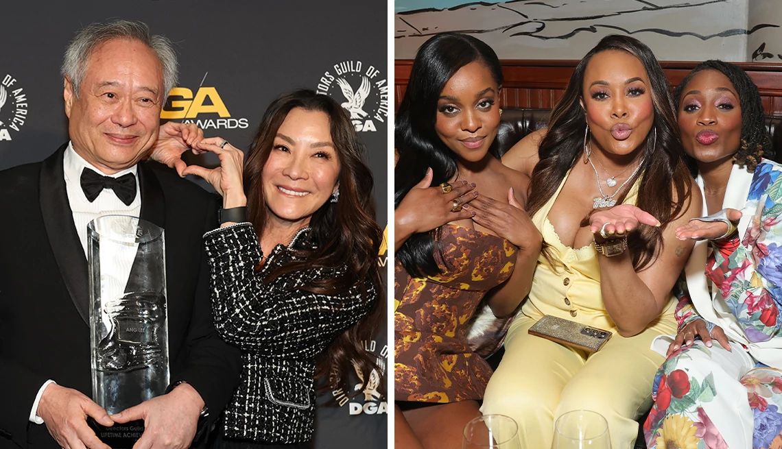 7 Ways to Look Better in Any Picture a collage with photos of michelle yeoh posing with ang lee and vivica a fox posing with mallori johnson and aleshea harris