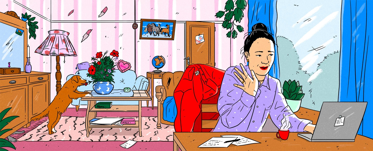 illustration_of_woman_on_her_computer_in_living_room_by_laura_breiling