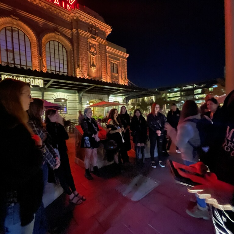 Dark Side of Denver Ghost Tours in Colorado participants standing attending Denver Ghost Tours outside Union Station