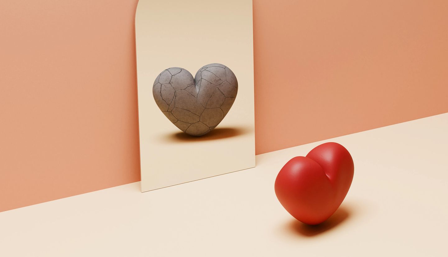 Worst Habits for Your Heart heart looking at stone heart reflection