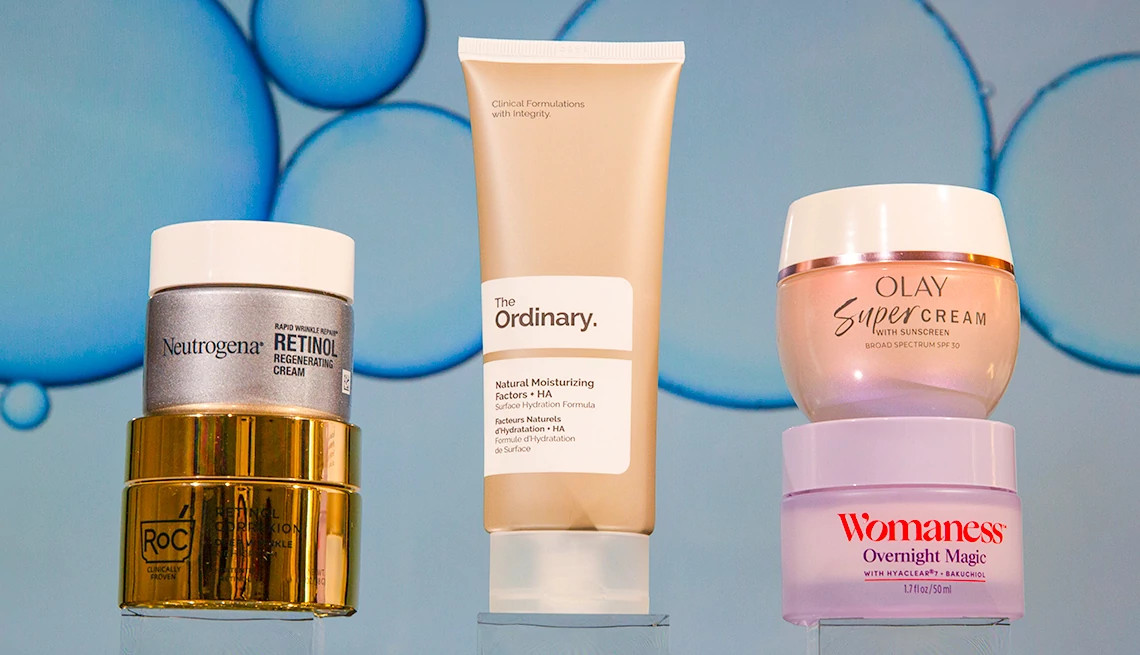 a collage with facial moisturizing creams