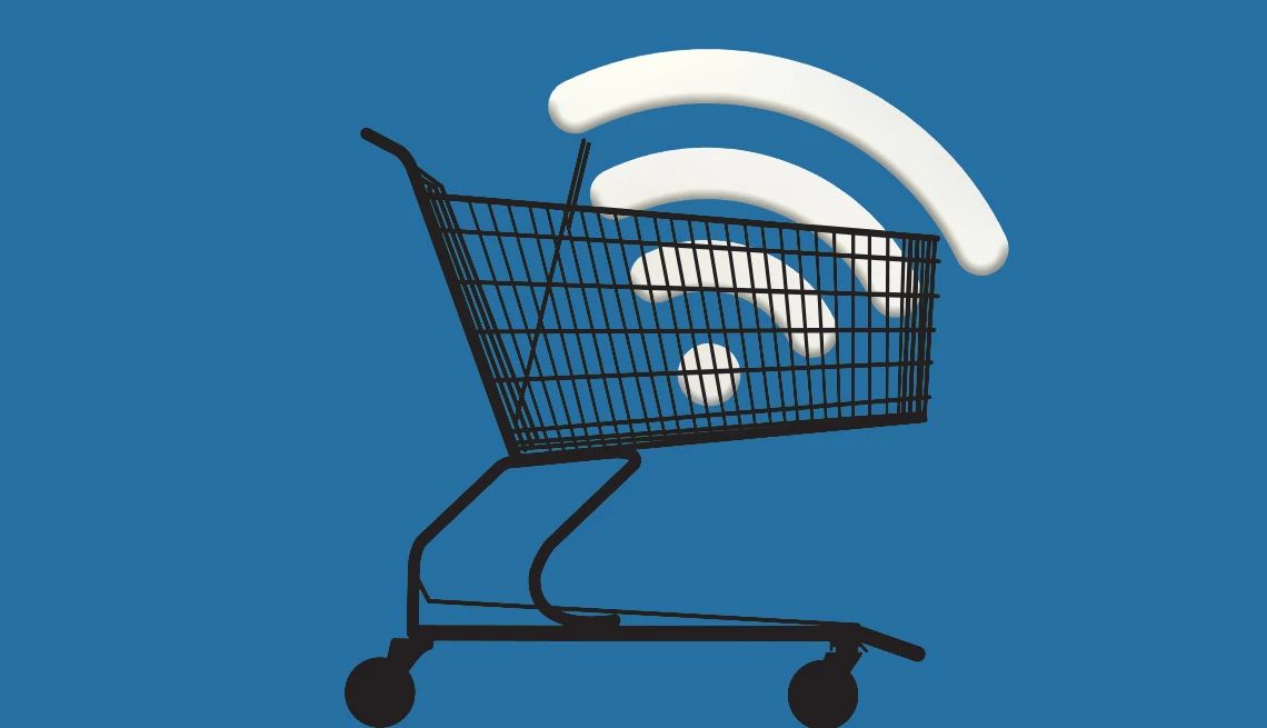 How to Find a Cheap Internet Plan a shopping cart with wi fi symbol coming out of it on a blue background