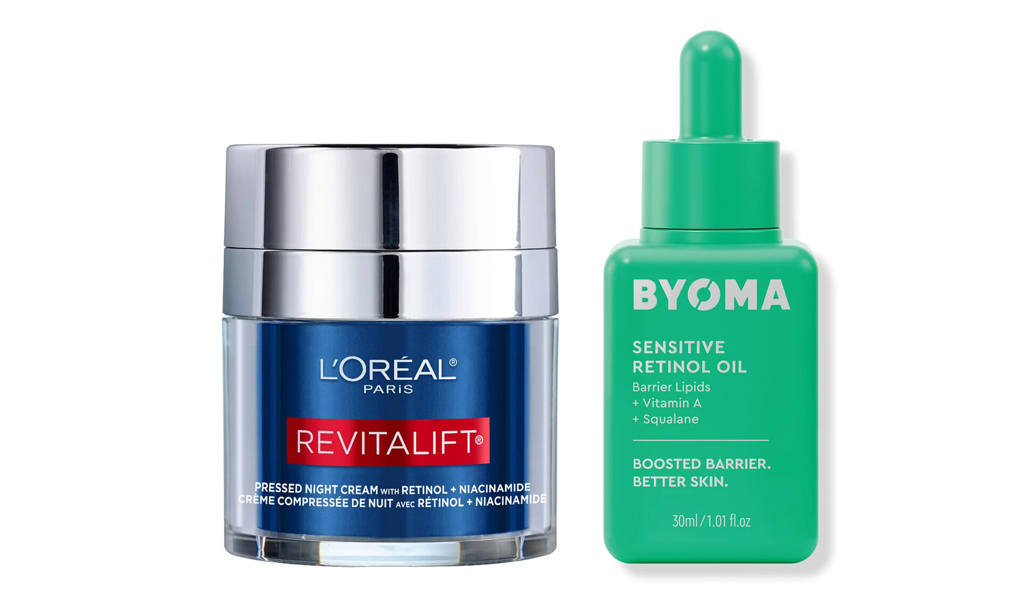 a collage with two different retinol products