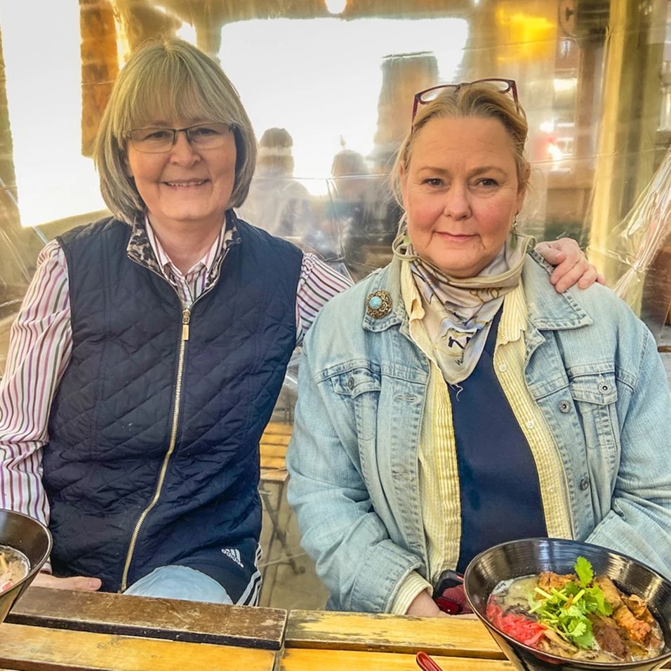 Reconnecting With My Sister A photo shows sisters Joy Underhill (on the left) and Ginny Martinez, in Queens, New York in March 2021. The photo was taken the day Joy donated stem cells for Ginny’s bone marrow transplant.