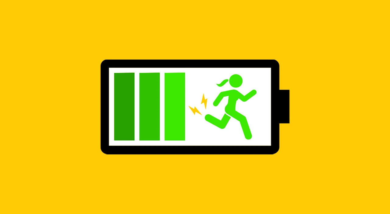 woman running, battery, gold background