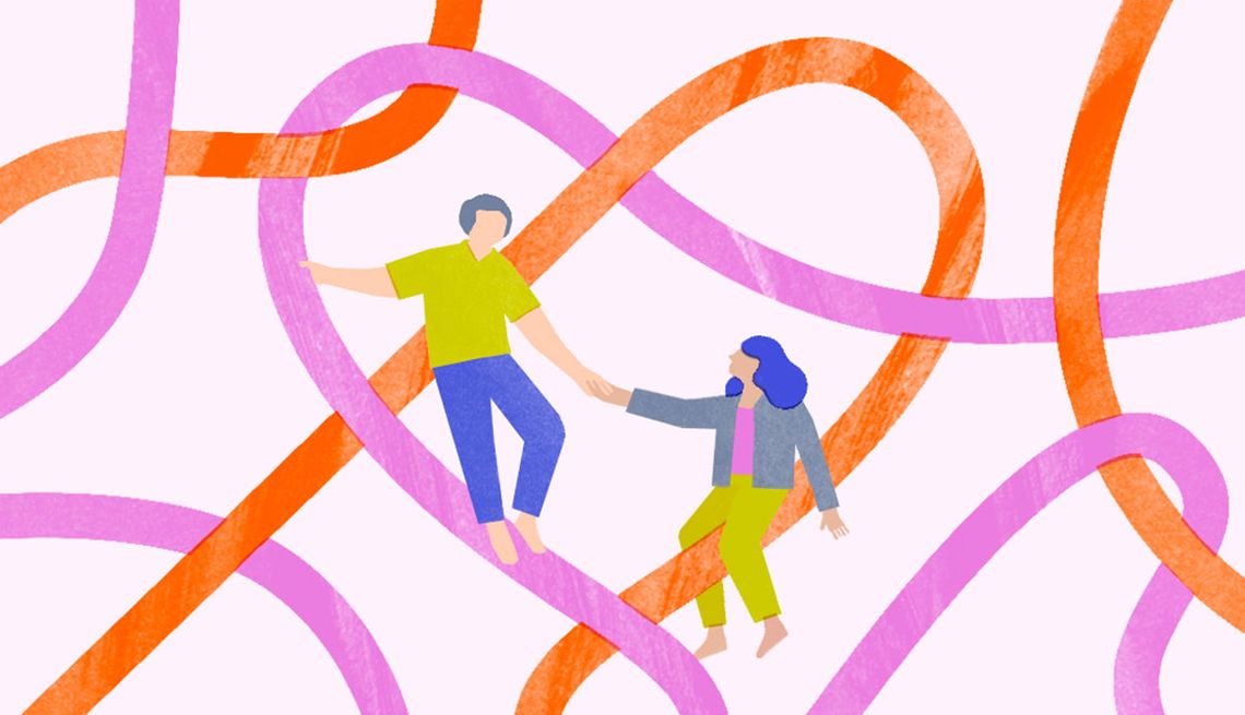 resolving conflicts two people reaching for each other with a heart in the background
