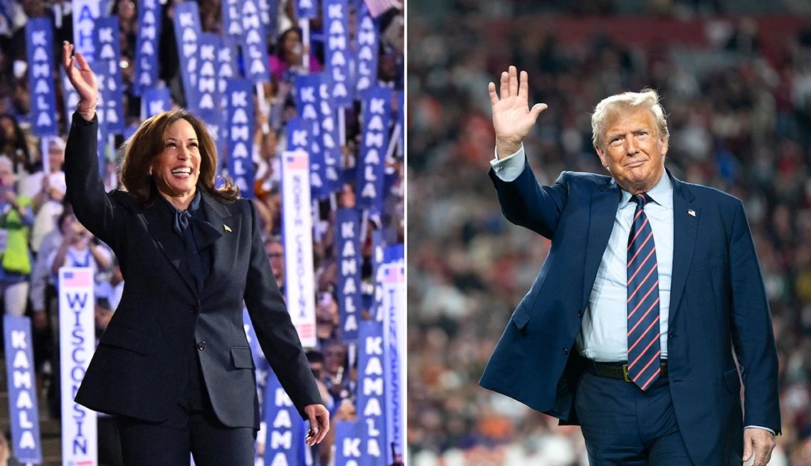 Kamala Harris y Donald Trump saludan a sus seguidores
