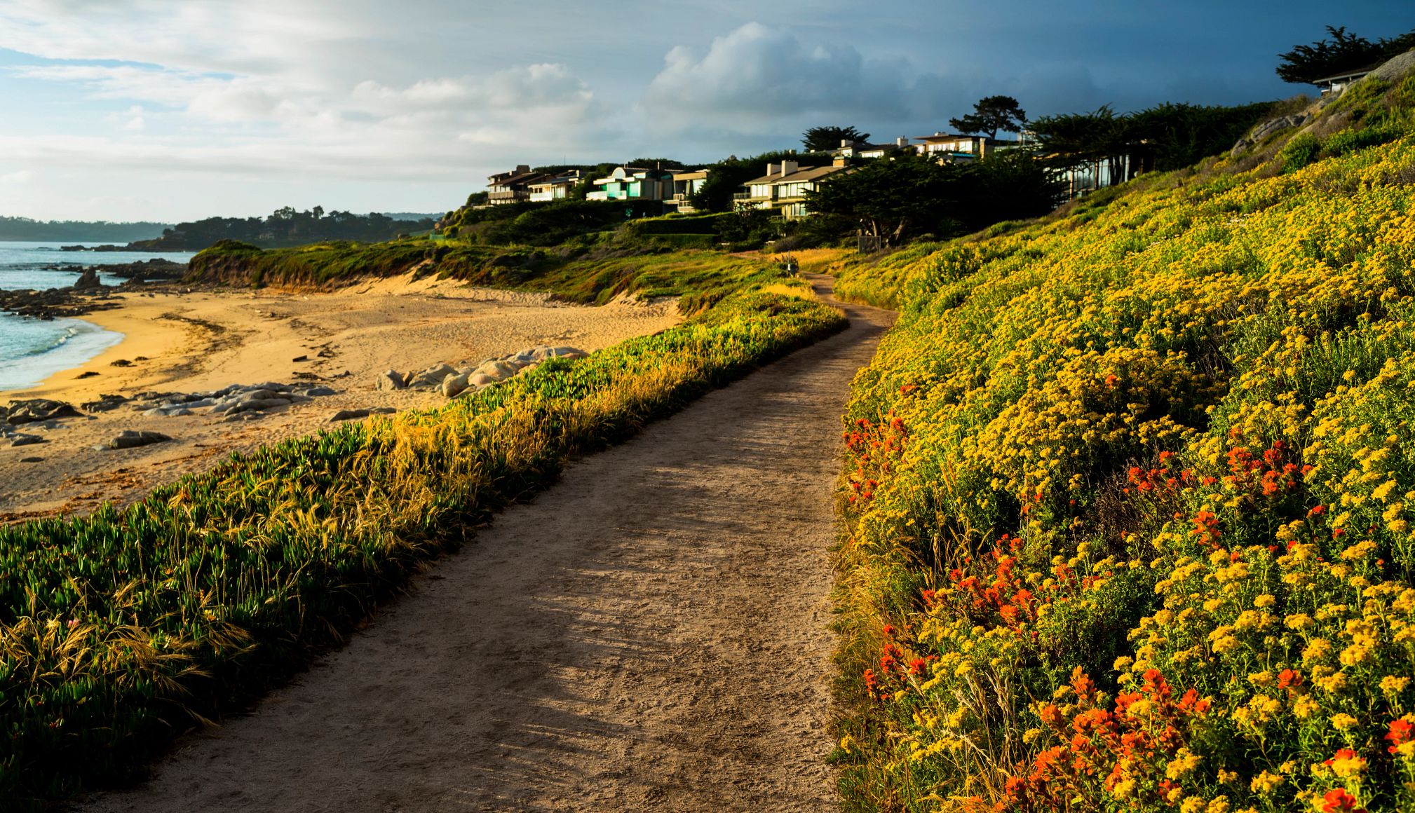 America's Hidden Beaches a path near a beach with houses in the background