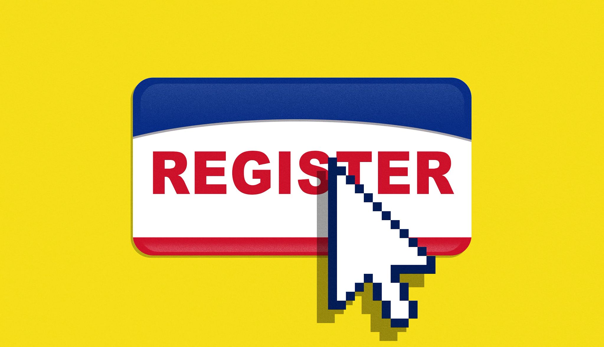 A register button illustration with a pixelated cursor over it