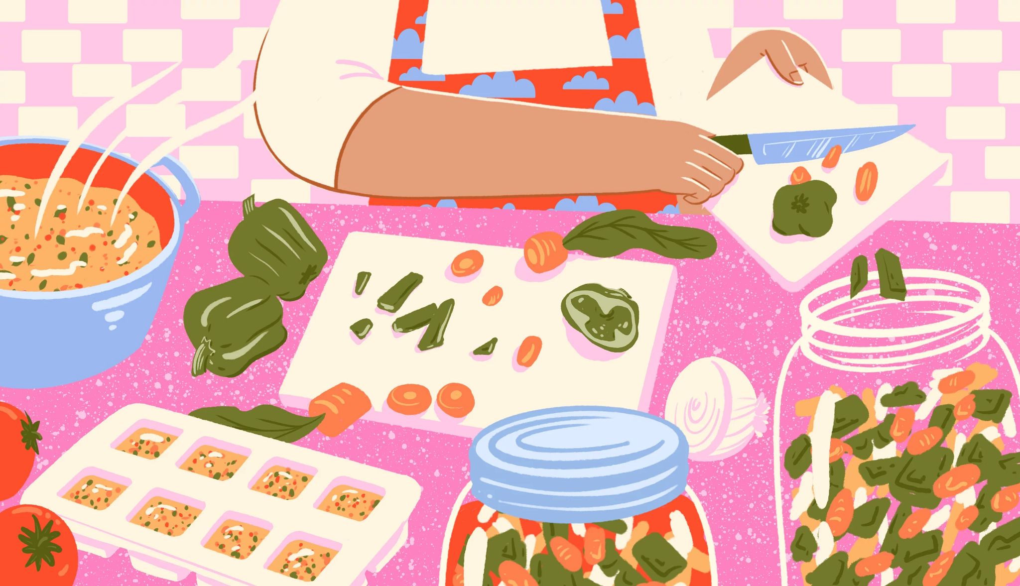 a person prepping different kinds of food