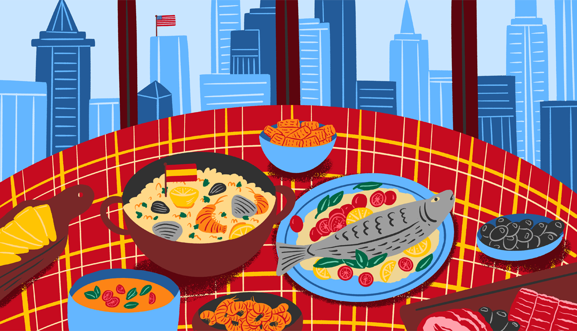 various plates of food on a table