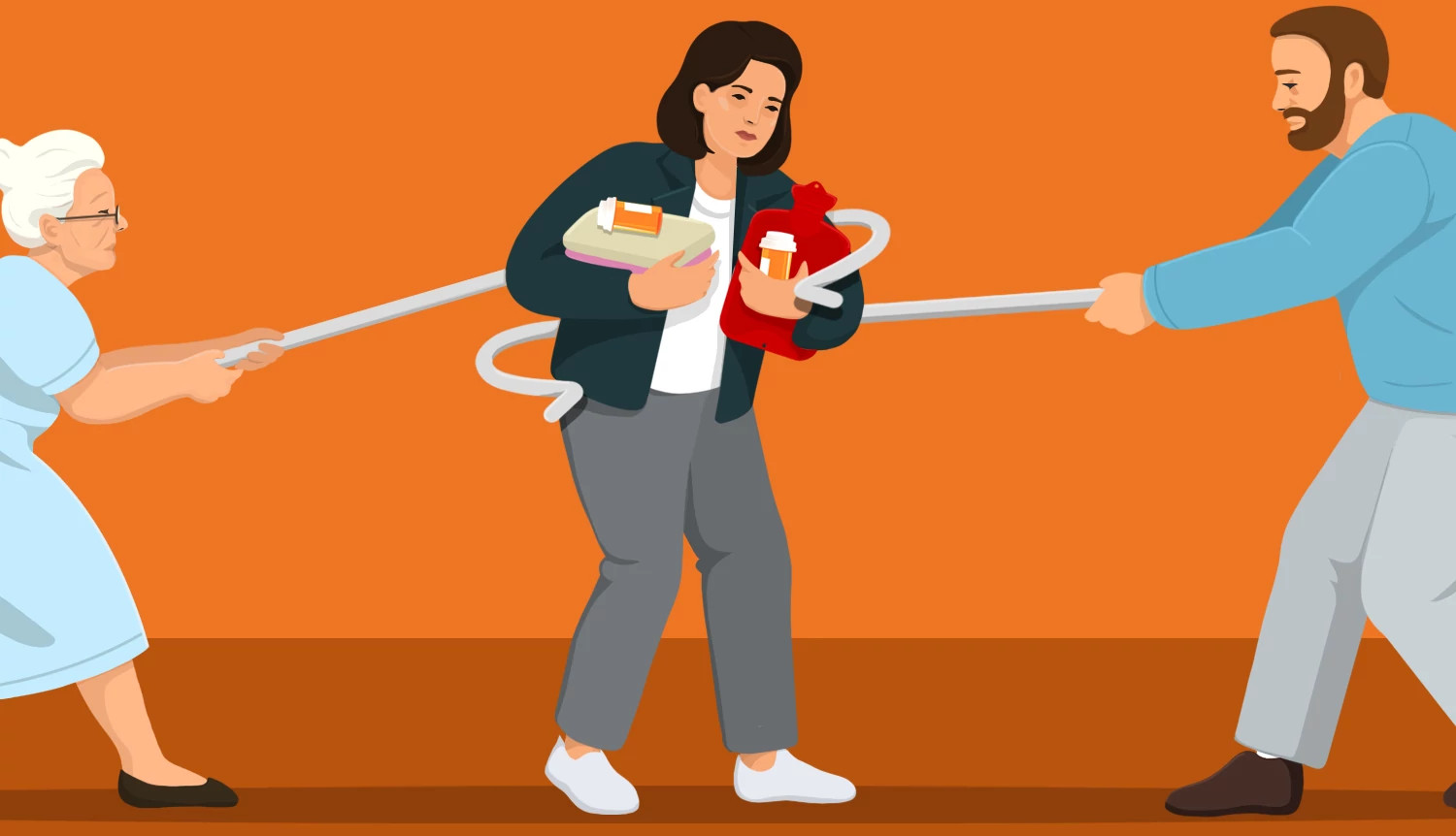 a person being pulled in two different directions