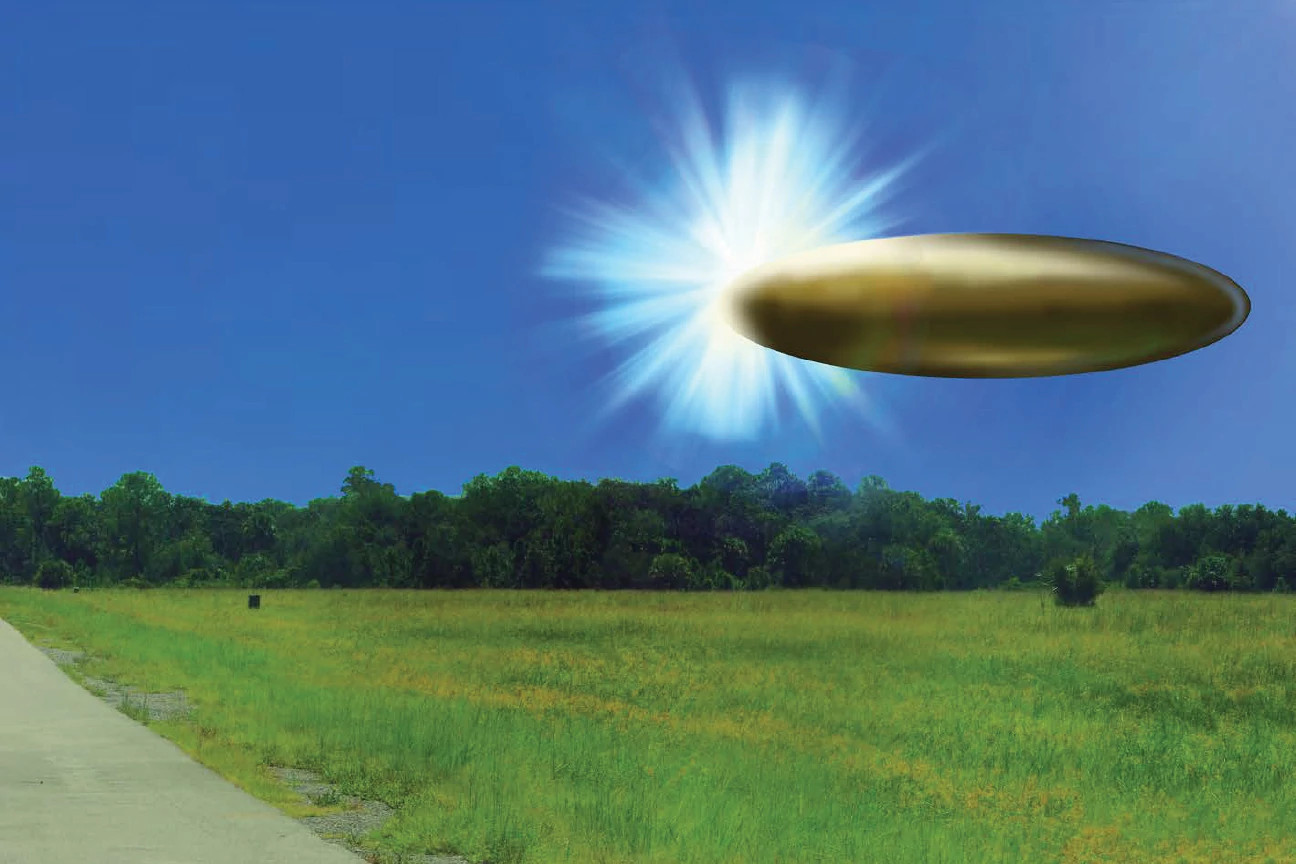 composite image of a flying saucer like ufo as described to a sketch artist