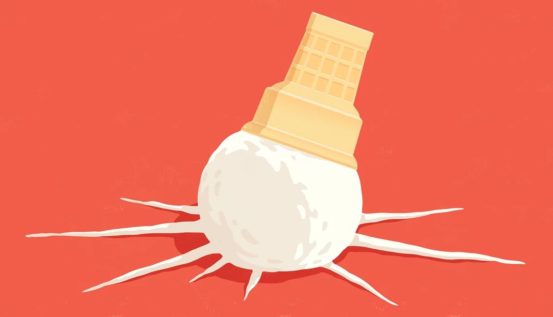 Azúcar y cáncer: ¿Existe una conexión real? Ilustración colorida de un cono de helado