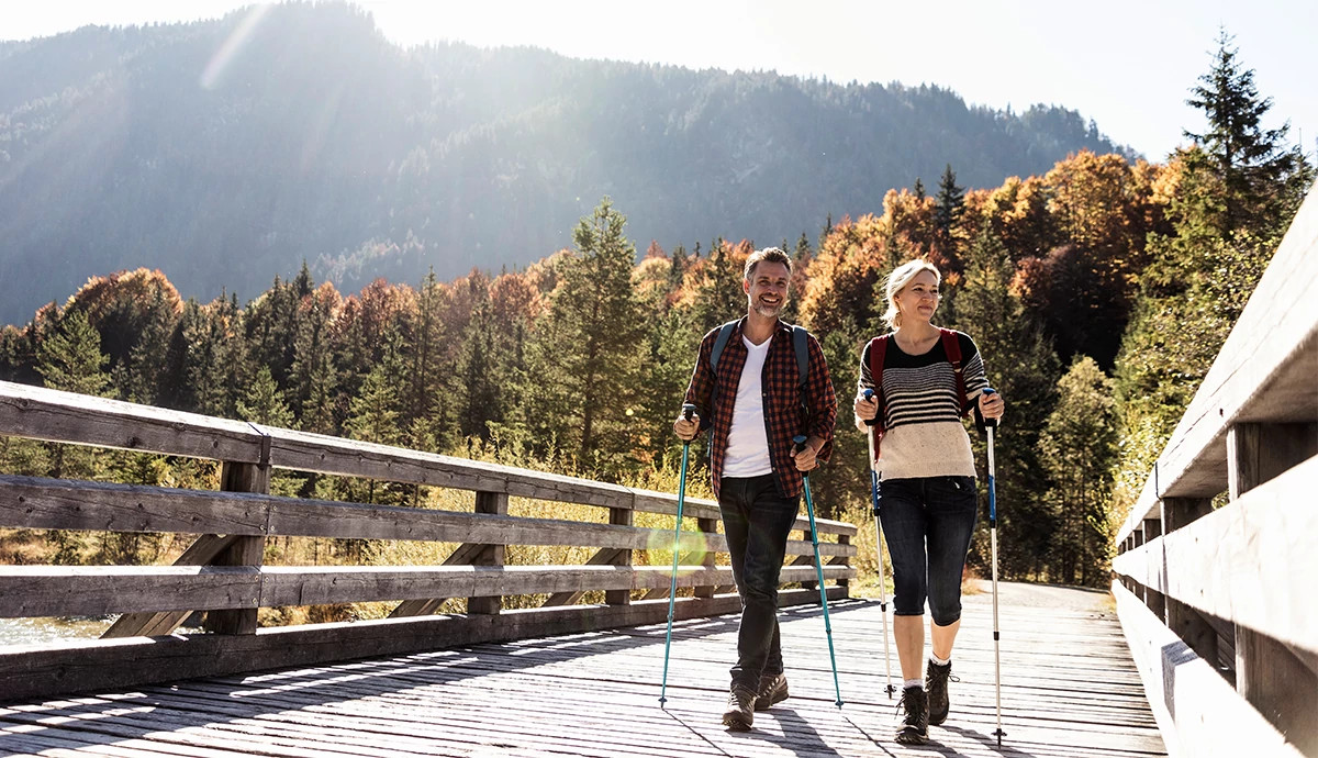 Couple hiking on a fall day