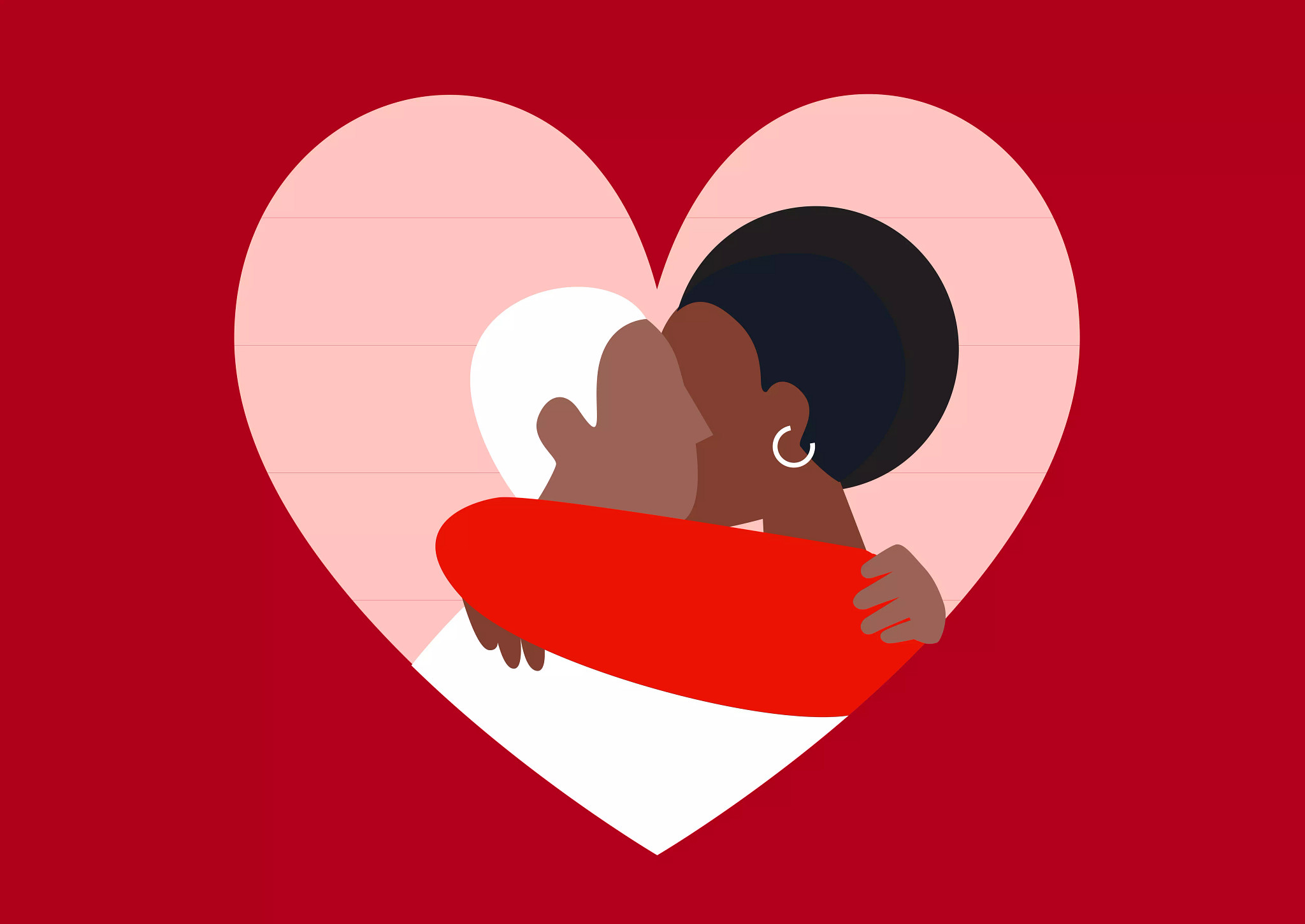  Two adults hugging on a heart background