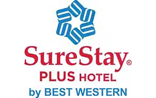 SureStay Plus Hotel by Best Western logo in red and blue lettering with blue star-like symbol above hotel name