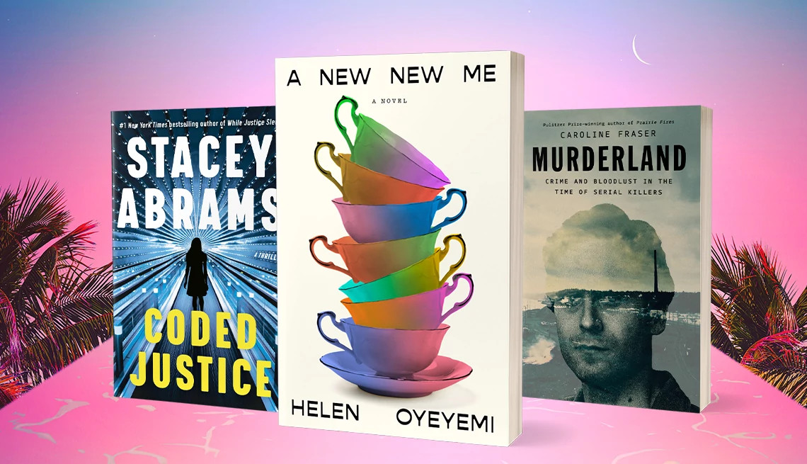 the covers of the books, 'Coded Justice,' 'A New Me' and 'Murderland'