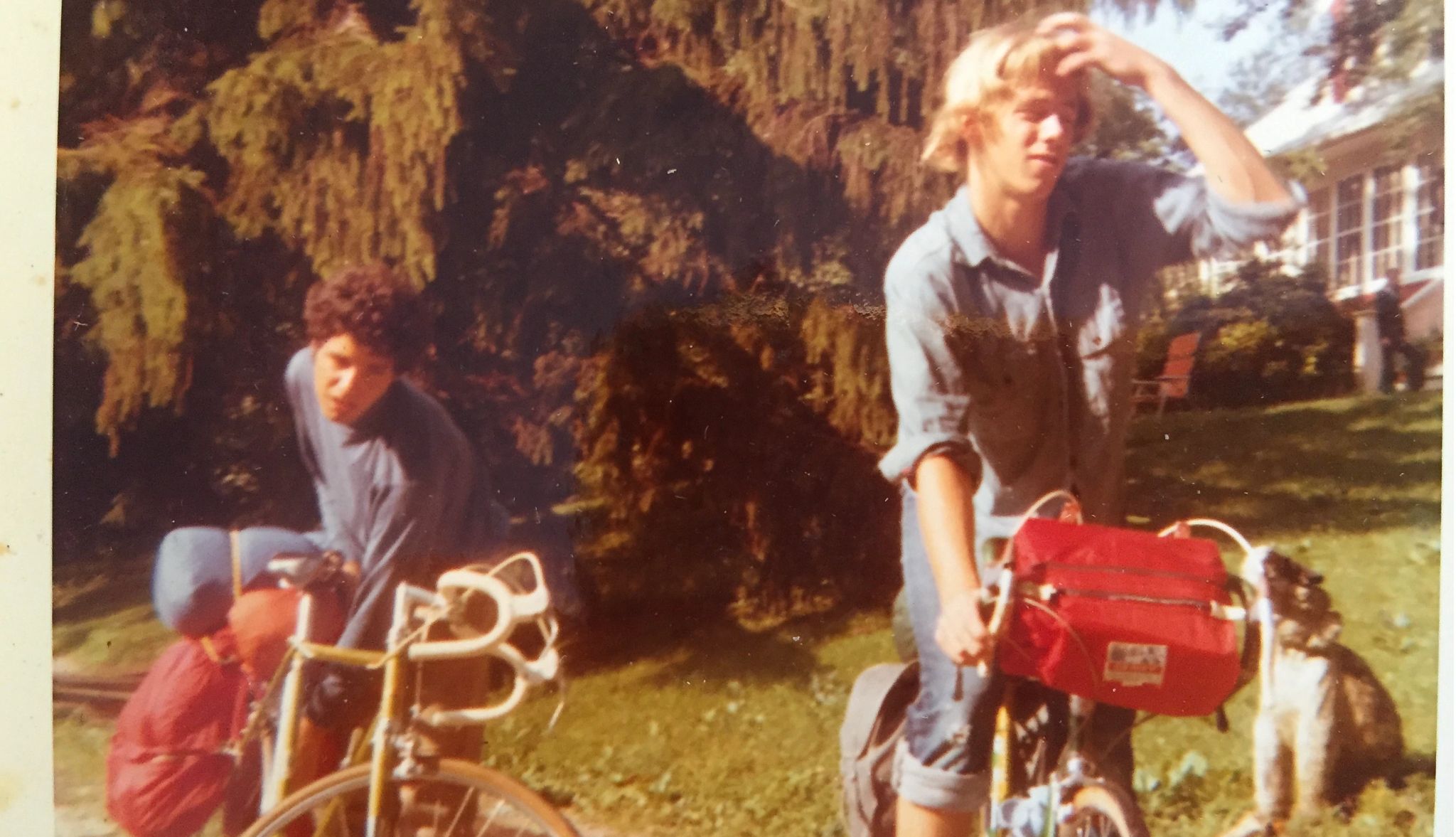 Steve Corwin and Chip Brown starting on cross-country bike trip Steve Corwin and Chip Brown on bicycles
