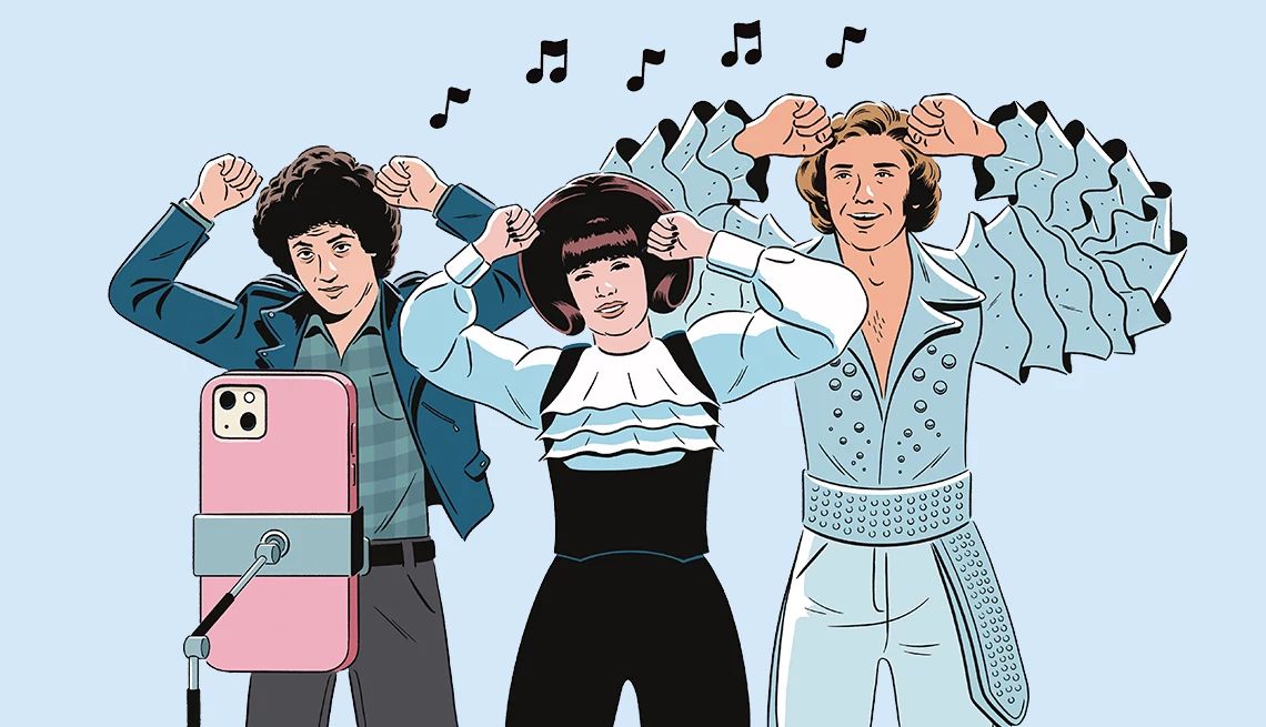 Viral Videos Use Classic Songs people in vintage outfits dancing while a smartphone on a stand records them