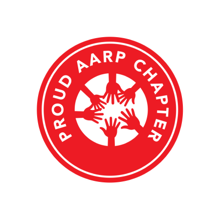 AARP Chapters red circle on white background with hands in the middle