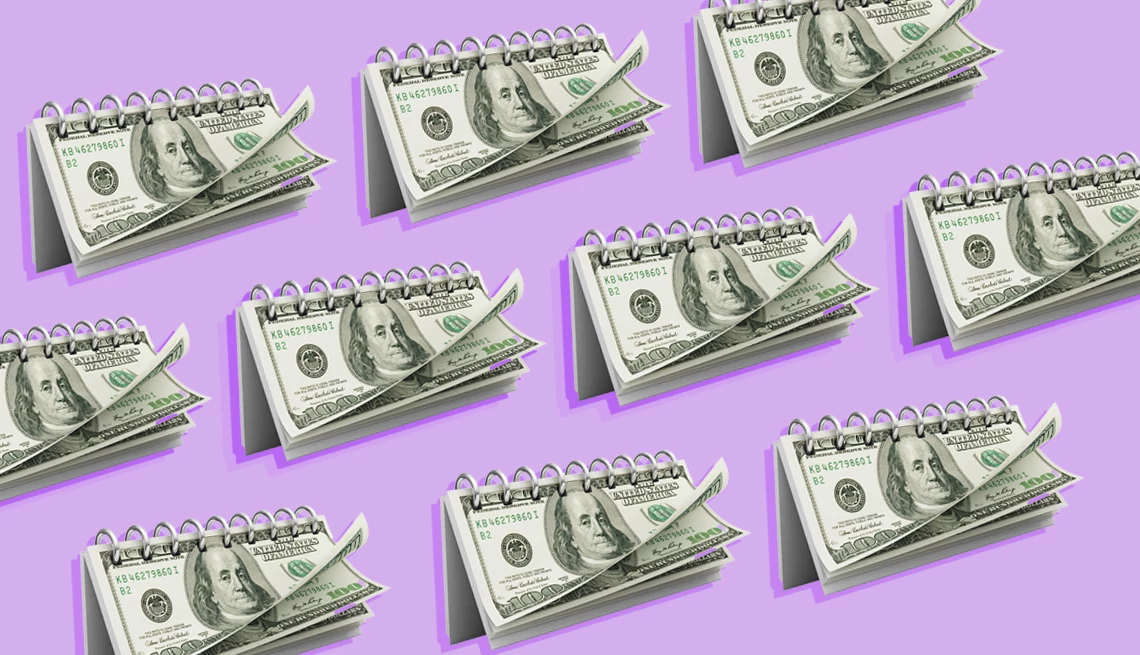 dollar bills on a purple field
