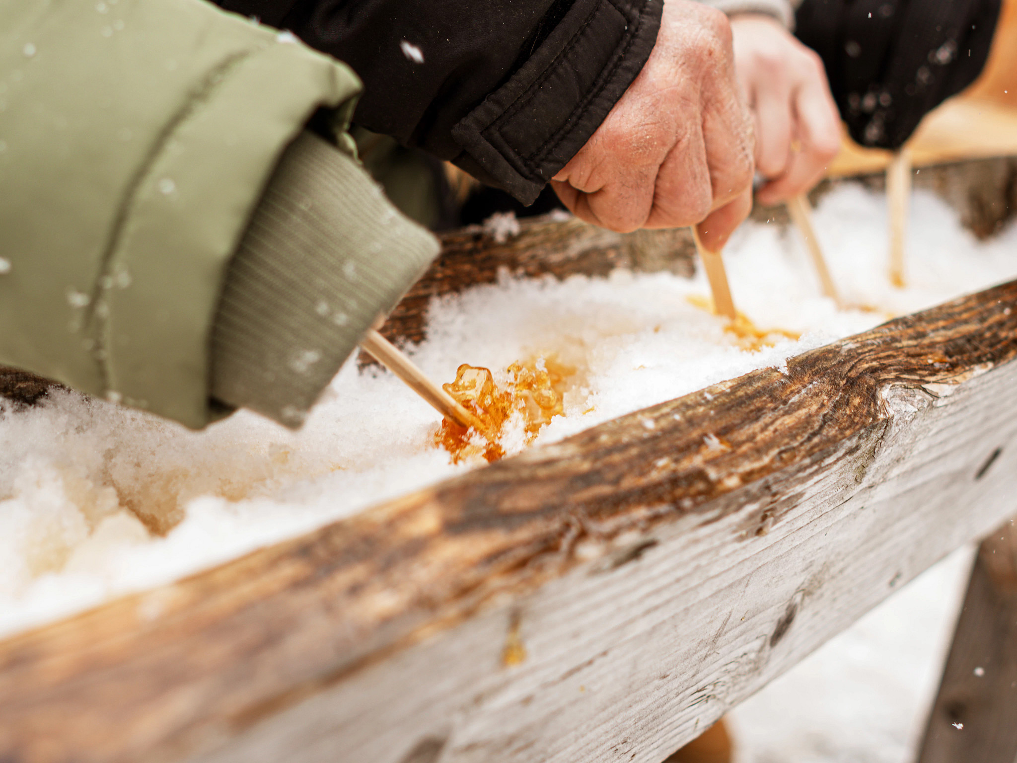 maple syrup in snow