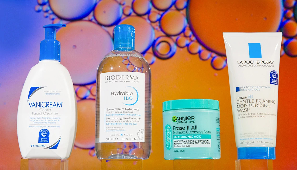 a collage with face cleansing products