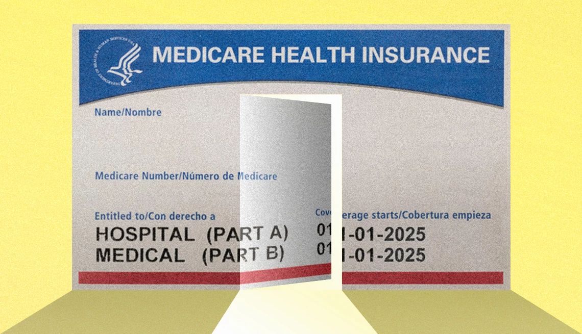 Ilustración de una tarjeta de Medicare con una puerta que se abre