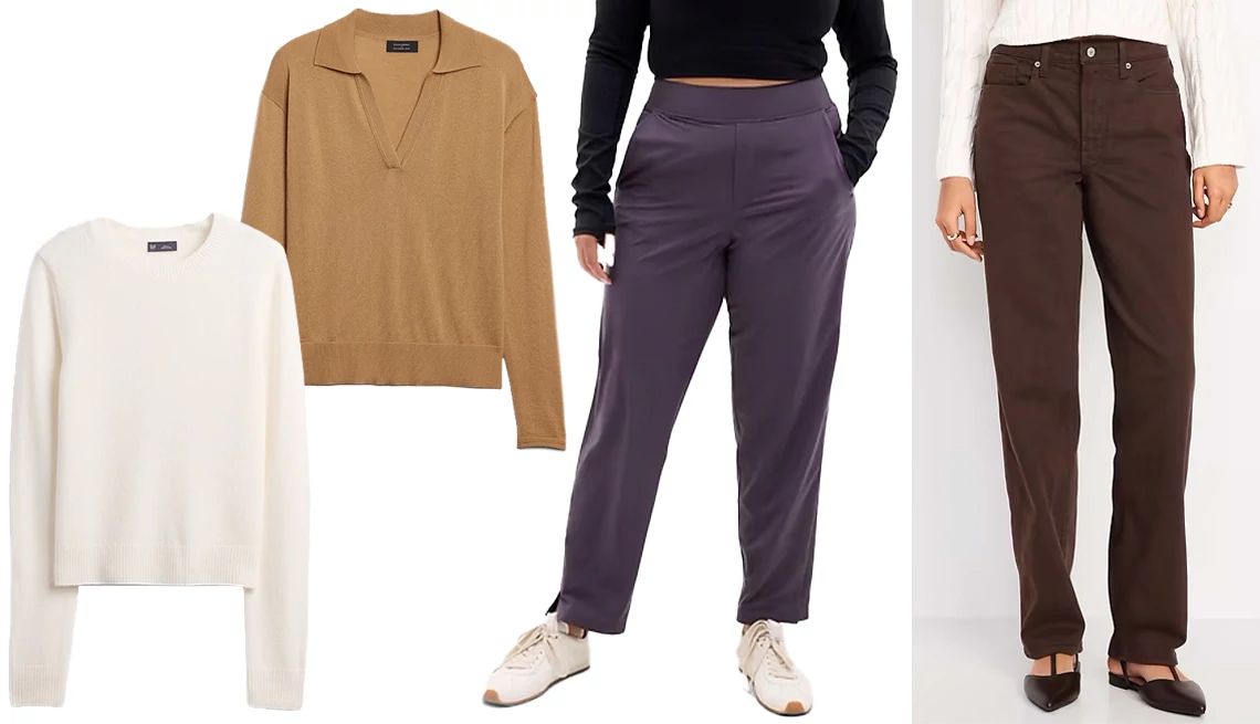 Unlock the Fashion Secrets of Stylish Women a collage with two tops and two pairs of trousers
