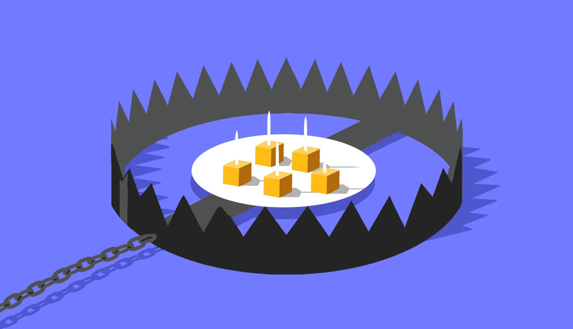 a plate sits in the middle of a trap on a purple background