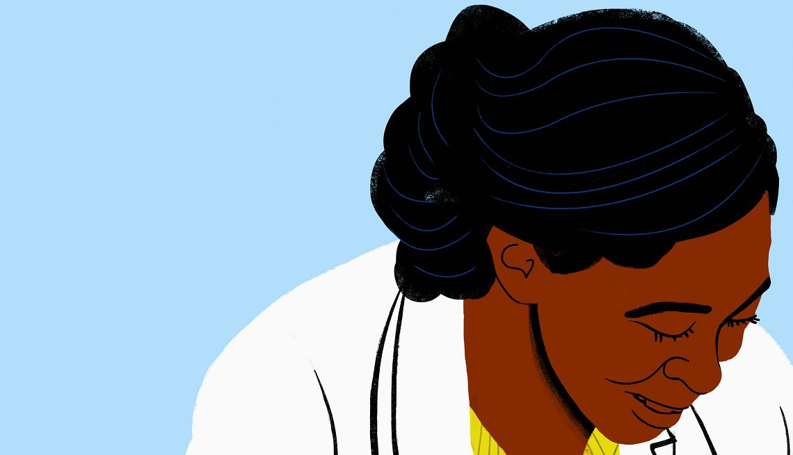 AARP urges better training to help physicians meet the needs of older adults Illustration of a doctor and an older patient