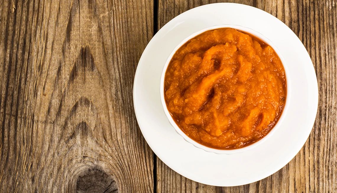 Pumpkin A close-up view of pumpkin puree in a bowl