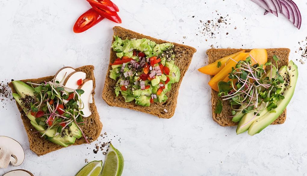 Snacks that are a good source of fiber offer an afternoon pick-me-up An overhead view of avocado toasts